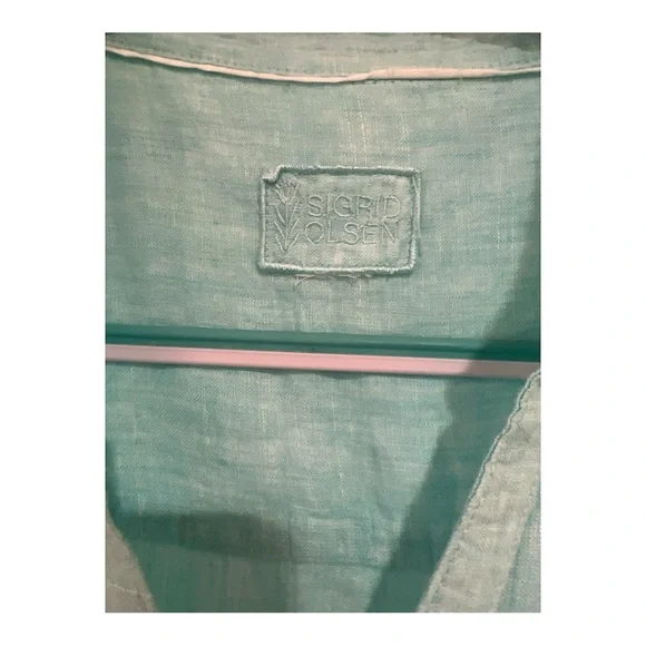 Sigrid Olsen Aqua Button-Down Shirt 100% linen - Picture 2 of 4
